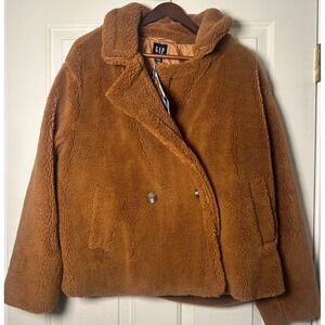 GAP Women's Cozy Teddy‎ Fleece Jacket Argan Oil Brown Large NWT